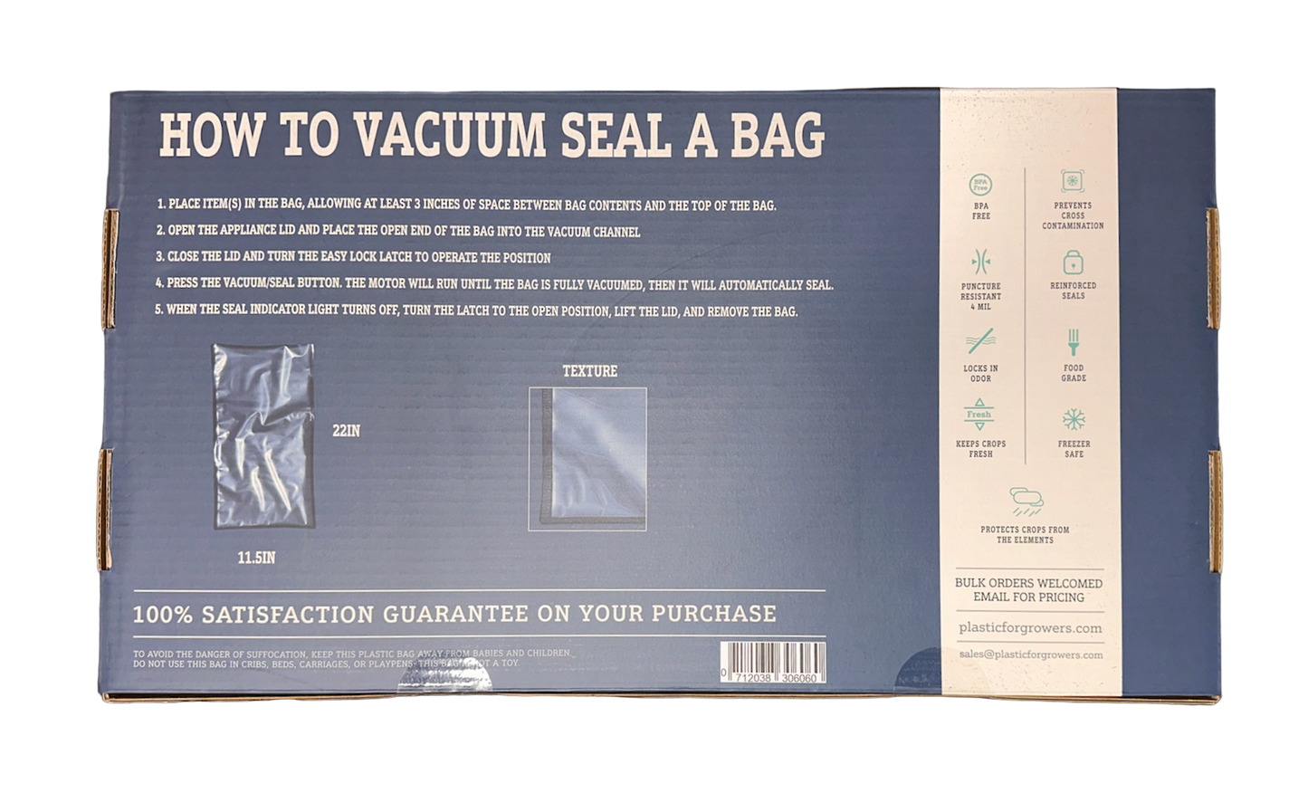 11.5" x 22" Black/Clear Vacuum Seal Bags 4Mil