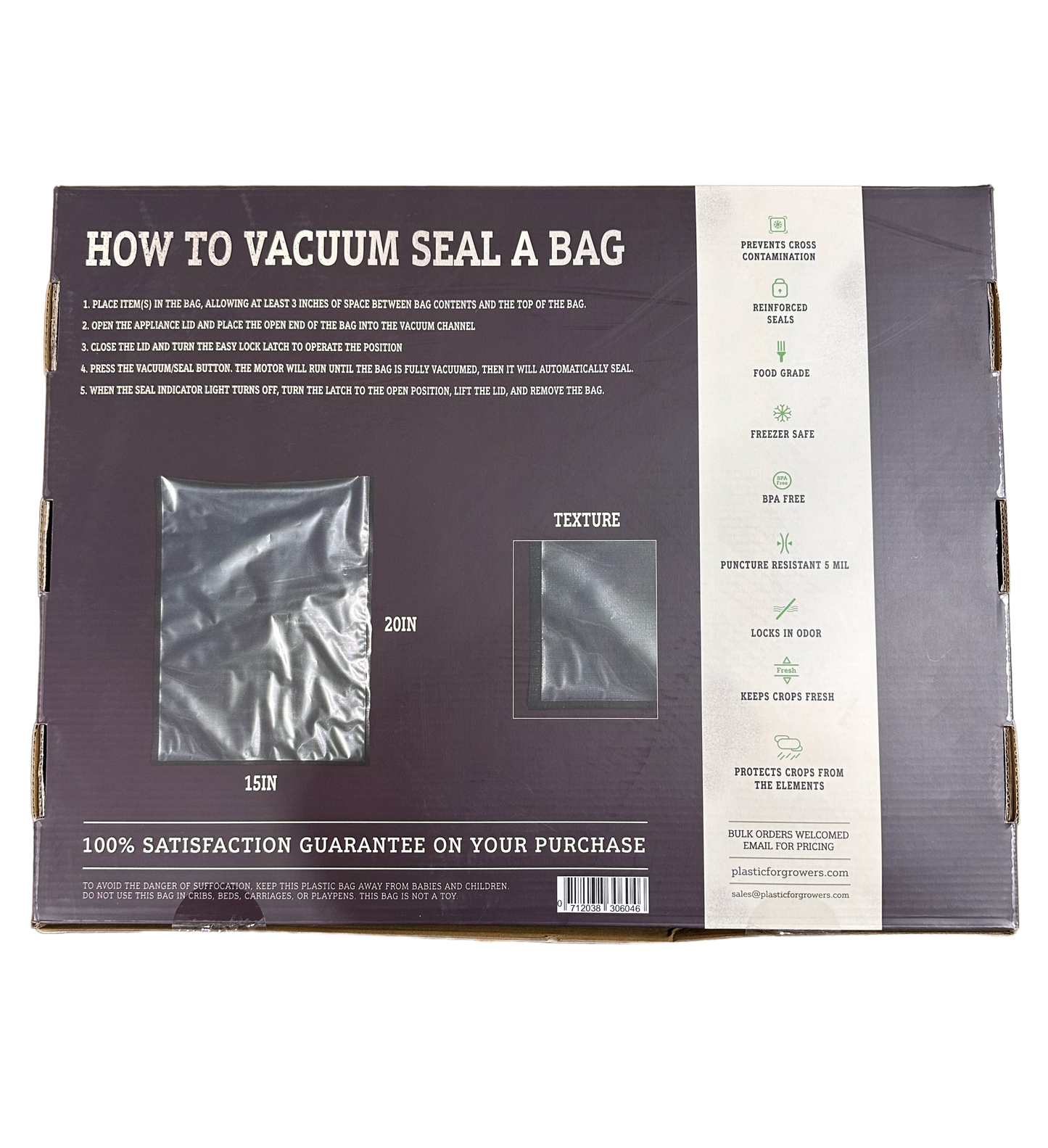 15" x 20" Black/Clear Vacuum Seal Bags 5Mil